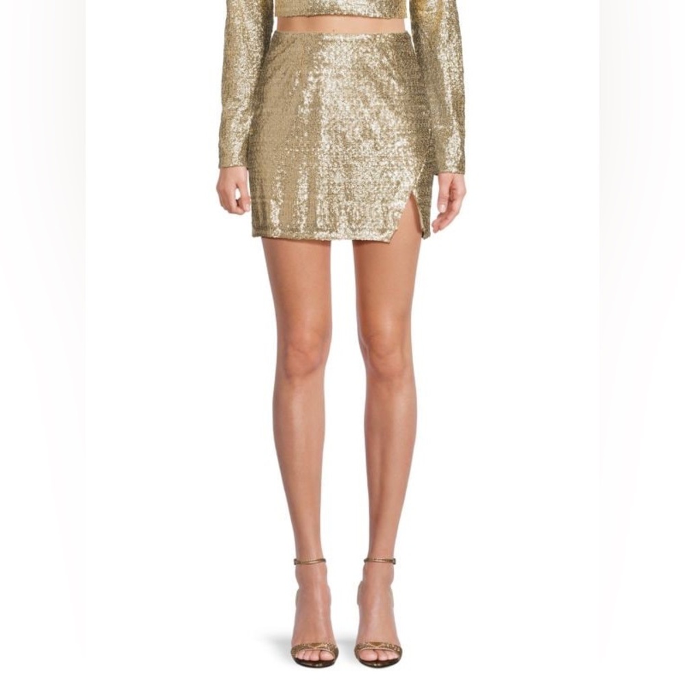 Walter Baker Sequin Side Slit Mini Skirt